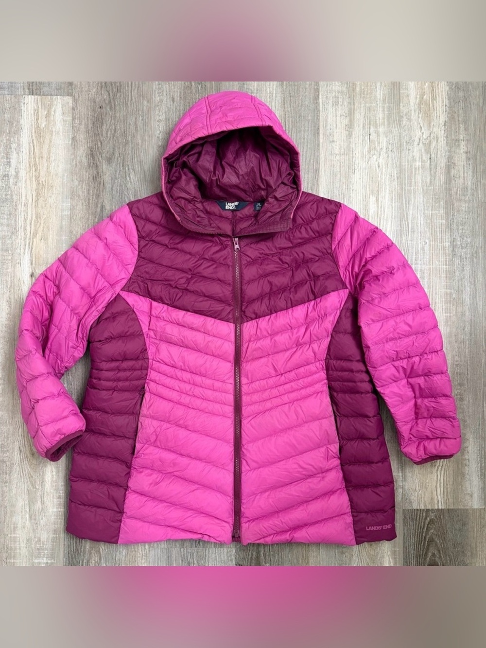 Lands End Women’s Plus Hooded Down Filled Puffer Coat Jacket Pink-size 1X